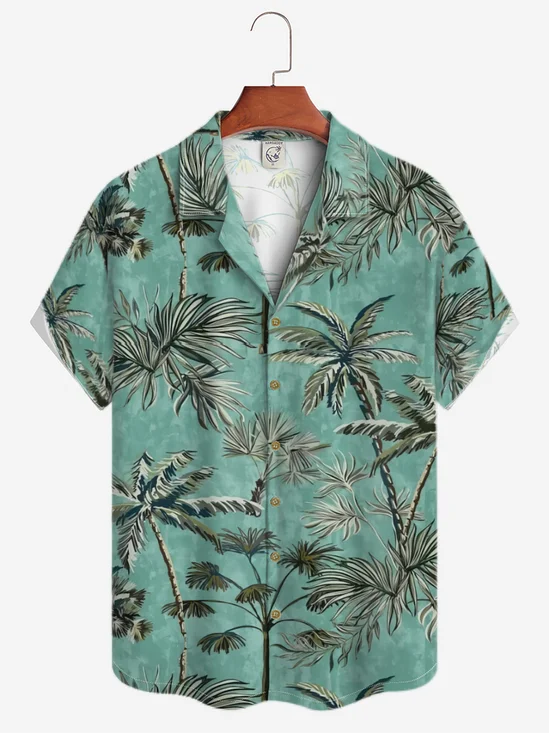 Moisture-wicking Tropical Palm Tree Aloha Camp Shirt