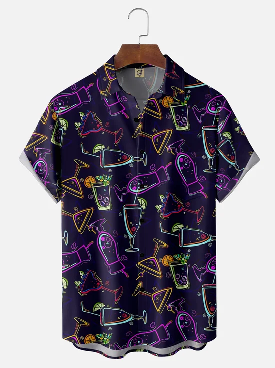 Moisture-wicking Cocktail Young Fun Chest Pocket Hawaiian Shirt