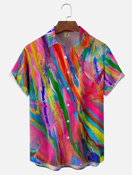 Tall Size Moisture-wicking Gradient Color Chest Pocket Casual Shirt