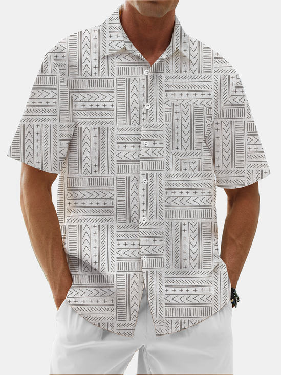 Moisture Wicking Geometric Check Chest Pocket Hawaiian Shirt