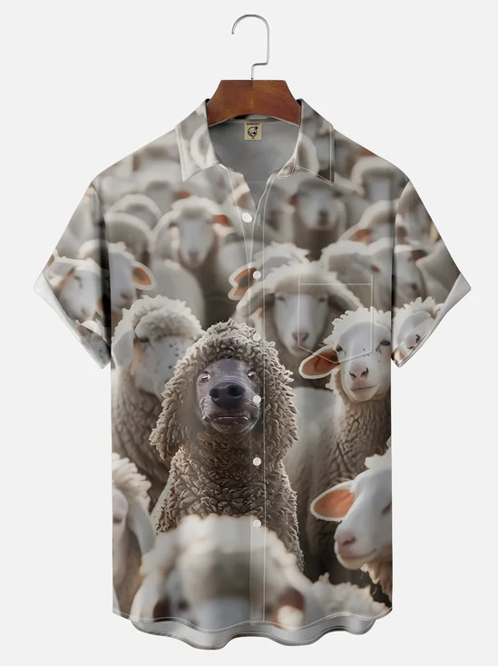 Moisture-wicking Dog Sheep Chest Pocket Hawaiian Shirt