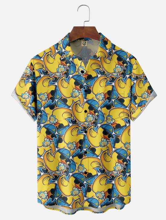 Tall Size Moisture-wicking Duck Chest Pocket Hawaiian Shirt