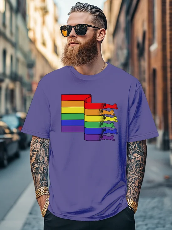 Hardaddy x Coffee Man Men's Fun Art Rainbow Cat Fitted T-shirts