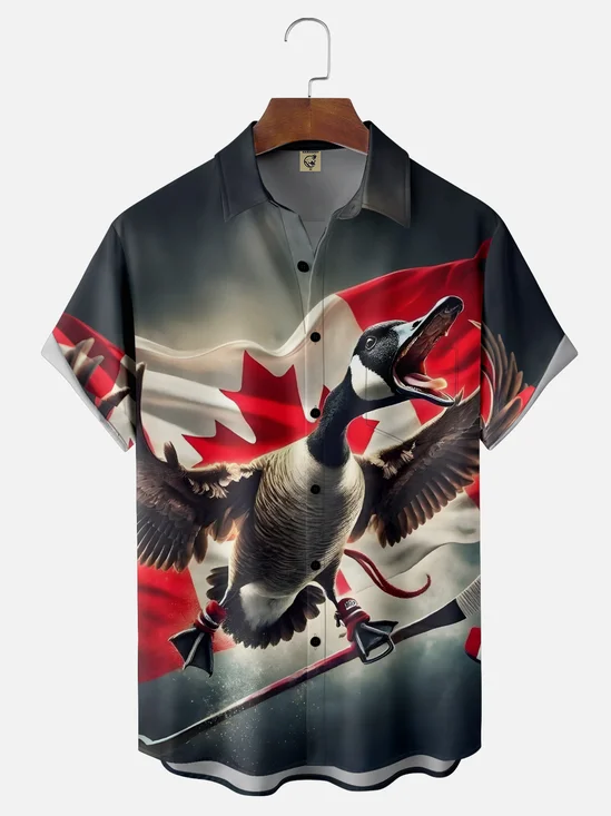 Moisture Wicking Canada Goose Gradient Maple Leaf Chest Pocket Hawaiian Shirt
