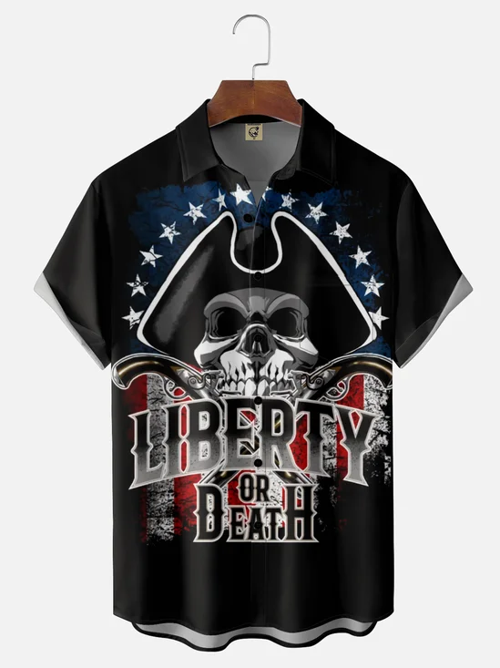 Moisture Wicking Liberty and Death American Flag Chest Pocket Hawaiian Shirt