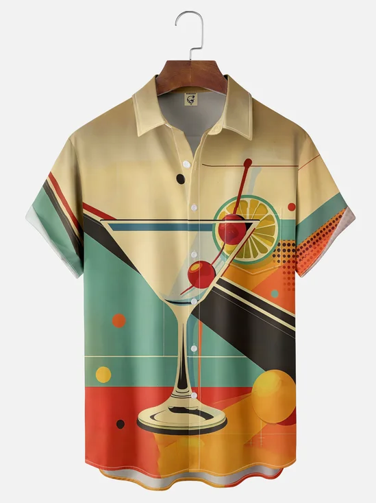 Moisture Wicking Vintage Cocktail Chest Pocket Hawaiian Shirt