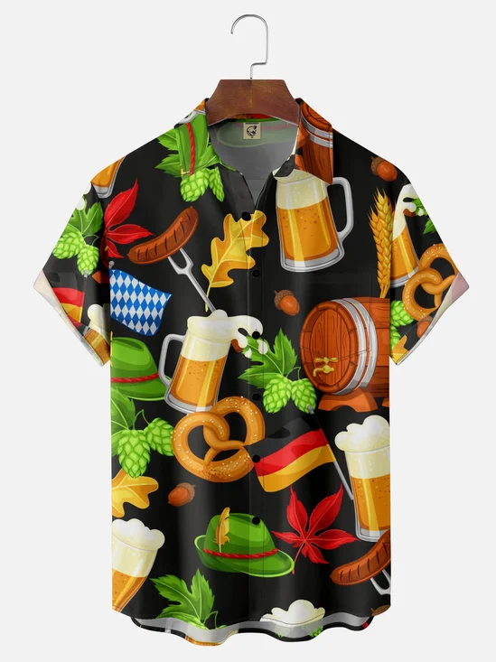 Moisture Wicking Beer Festival Sausage Chest Pocket Hawaiian Shirt