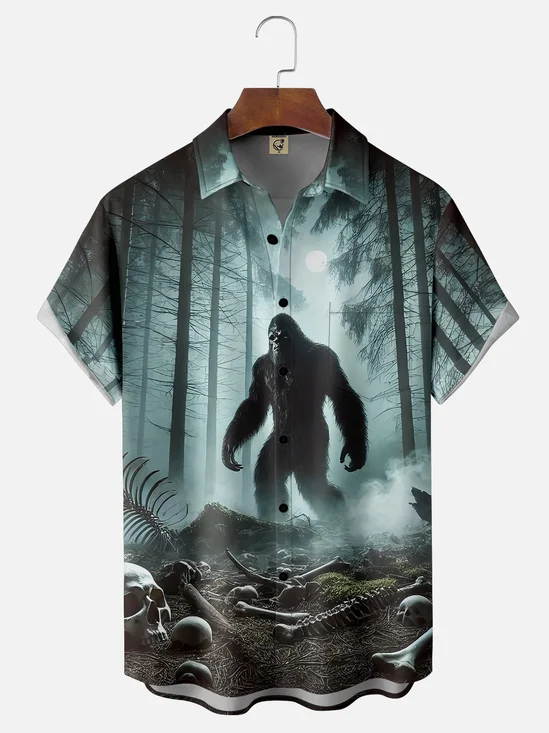 Moisture-wicking Forest Bigfoot Horror Chest Pocket Hawaiian Shirt