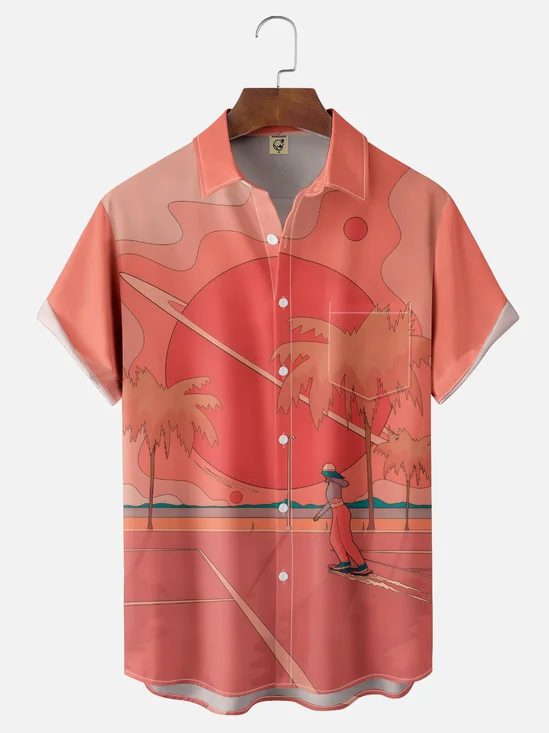 Hardaddy x Stephen Wade Moisture Wicking Coconut Tree Landscape Skateboard Chest Pocket Hawaiian Shirt