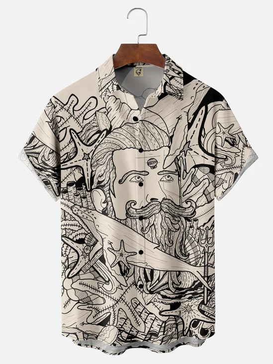 Hardaddy x Stephen Wade Moisture Wicking Whale Coral Aquaman Chest Pocket Hawaiian Shirt