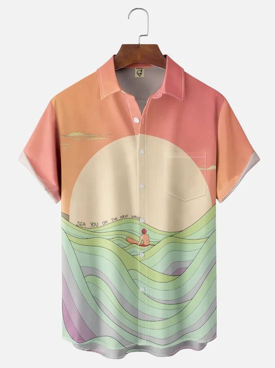 Hardaddy x Stephen Wade Moisture Wicking Beach Landscape Surf Chest Pocket Hawaiian Shirt