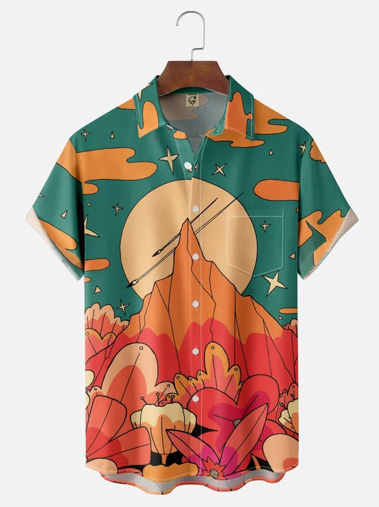Hardaddy x Stephen Wade Moisture Wicking Landscape Plants Flowers Airplane Chest Pocket Hawaiian Shirt