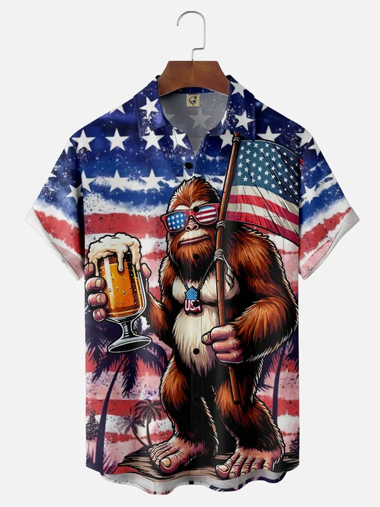 Moisture Wicking American Beer Bigfoot Chest Pocket Hawaiian Shirt