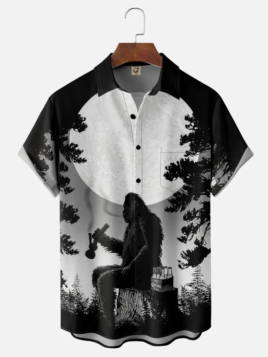 Moisture Wicking Smoking Bigfoot Beer Chest Pocket Hawaiian Shirt