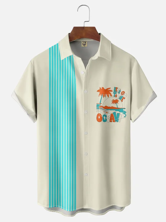Hardaddy x Stephen Wade Moisture Wicking Coconut Tree Landscape Text Letters Chest Pocket Hawaiian Shirt
