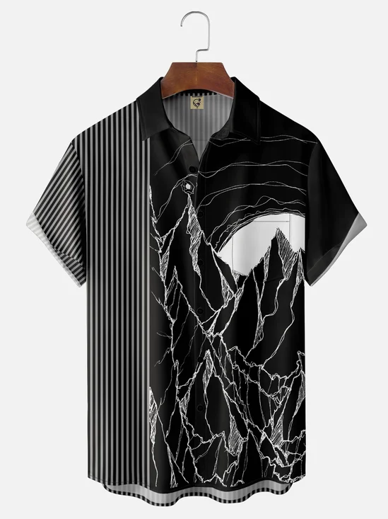 Hardaddy x Stephen Wade Moisture Wicking Mountains Landscape Geometric Chest Pocket Hawaiian Shirt