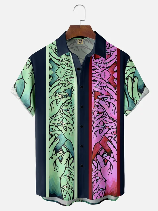 Hardaddy x Stephen Wade Moisture Wicking 3D Ombre Zombie Hand Chest Pocket Hawaiian Shirt