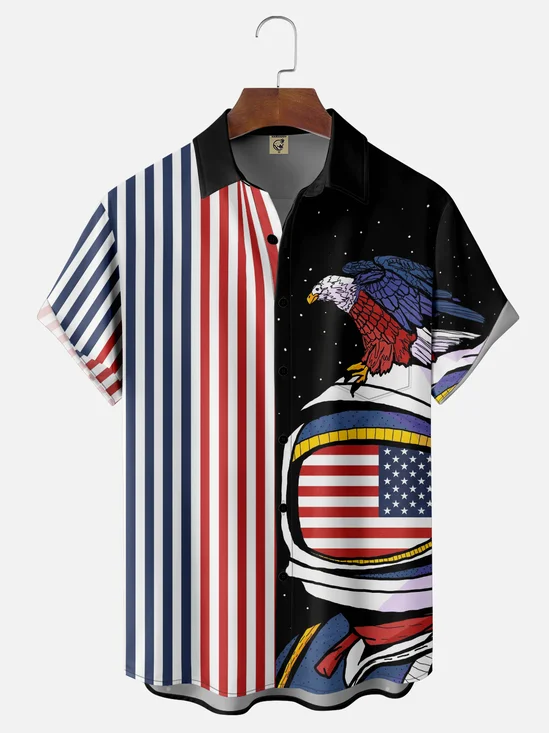 Hardaddy x Stephen Wade Moisture Wicking American Flag Eagle Astronaut Chest Pocket Hawaiian Shirt