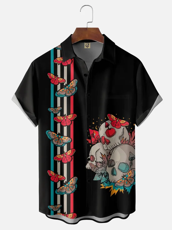 Hardaddy x Stephen Wade Moisture Wicking Skull Butterfly Geometric Chest Pocket Hawaiian Shirt