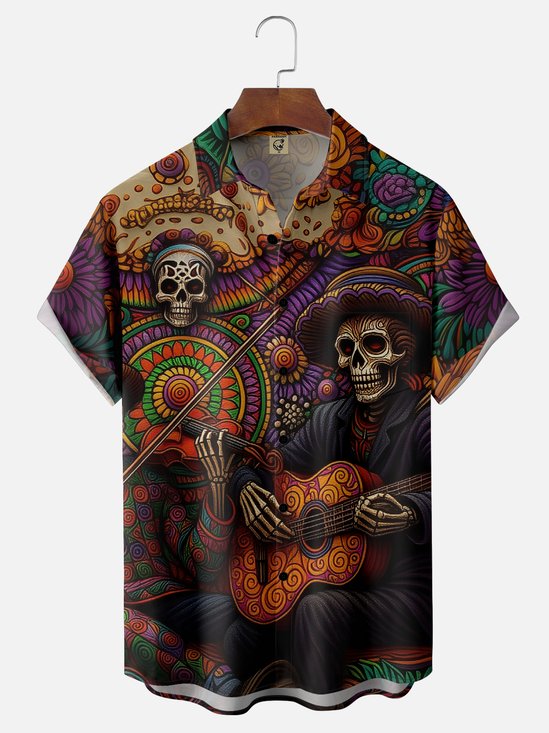 Hardaddy x Synthetic Waveforms Moisture Wicking Art Skull Guitar Rock Chest Pocket Hawaiian Shirt