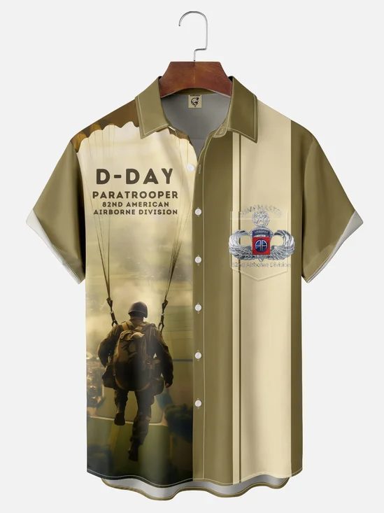 Moisture-wicking Normandy Landing 82nd Airborne Division Chest Pocket Casual Shirt
