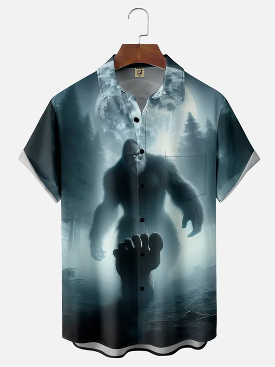 Moisture-wicking Jungle Bigfoot Giant Foot Chest Pocket Hawaiian Shirt