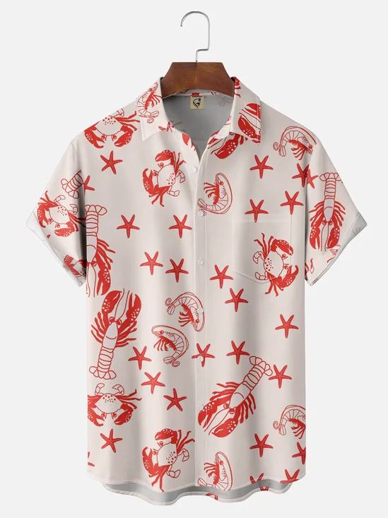 Moisture-wicking Marine Lobster Chest Pocket Hawaiian Shirt