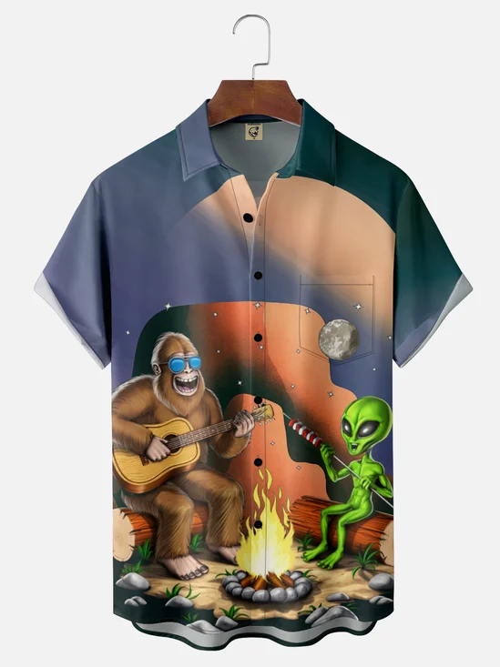 Hardaddy x Stephen Wade Moisture Wicking Alien Bigfoot Chest Pocket Hawaiian Shirt