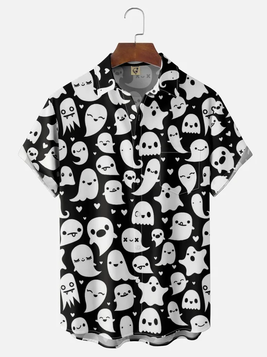 Moisture-wicking Halloween Ghost Chest Pocket Casual Shirt