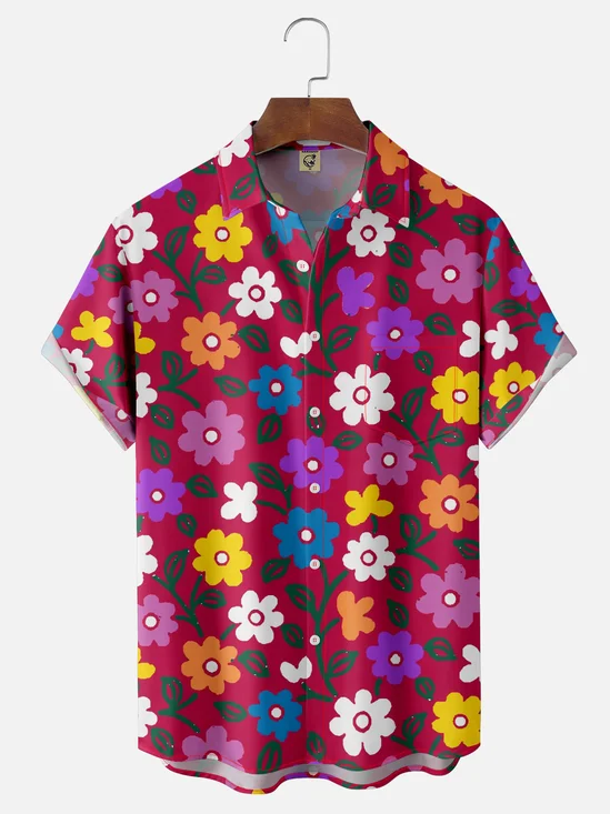 Moisture-wicking Floral Chest Pocket Hawaiian Shirt