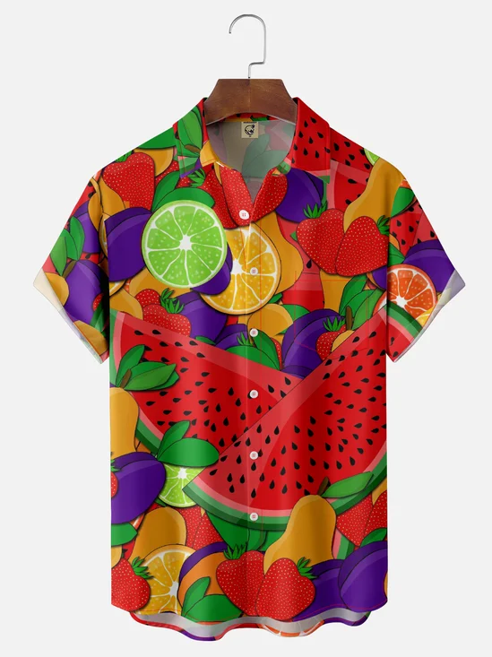 Hardaddy X Valentina Bjekovic Moisture-wicking Fruits Watermelon Strawberry Lime Orange Chest Pocket Casual Shirt
