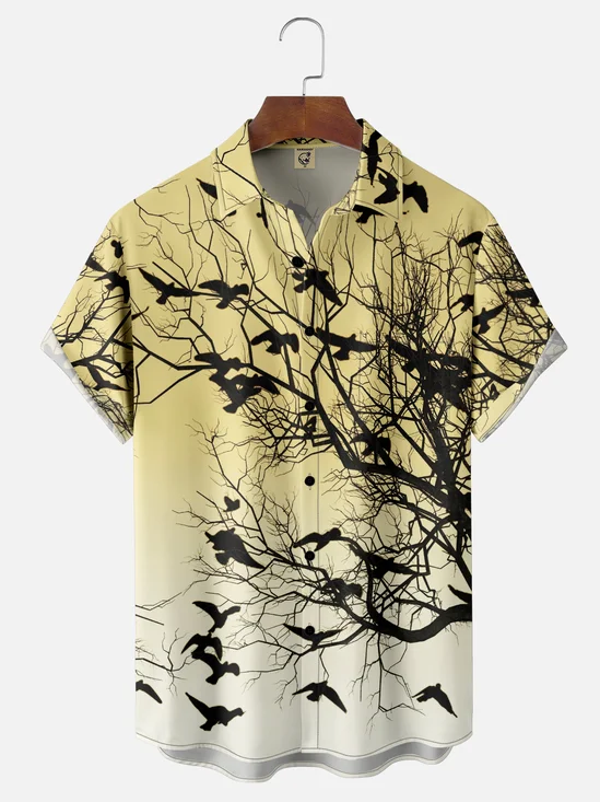 Hardaddy X Valentina Bjekovic Moisture Wicking Leaves Bird Chest Pocket Hawaiian Shirt