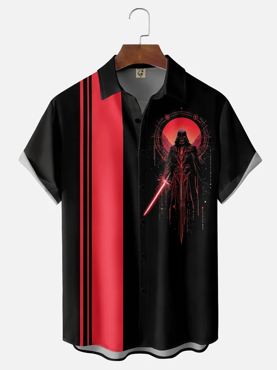 Tall Size Moisture-wicking Star Universe Chest Pocket Bowling Shirt