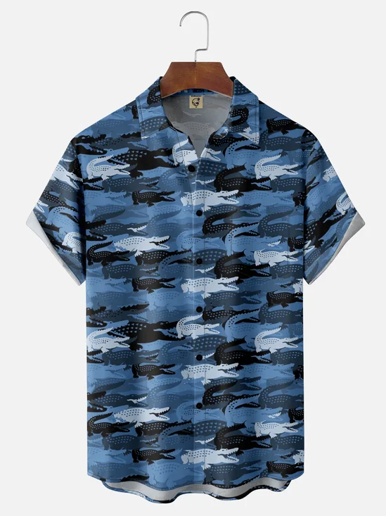 Tall Size Moisture-wicking Alligator Chest Pocket Hawaiian Shirt