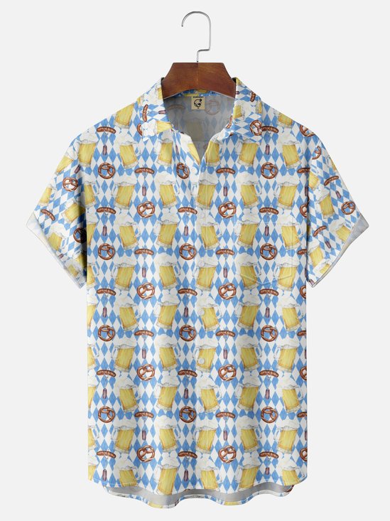 Moisture-wicking Oktoberfest Fun Beer Print Chest Pocket Casual Shirt