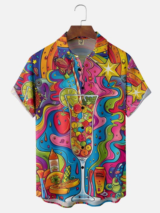 Moisture-wicking Hippie Cocktail Chest Pocket Casual Shirt