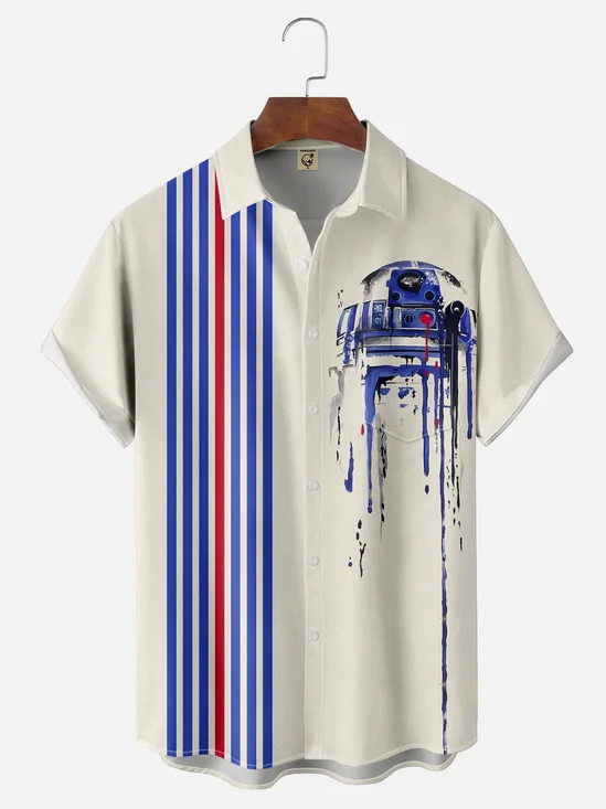 Tall Size Moisture-wicking Technology Space Robot Star Art Wars Chest Pocket Bowling Shirt