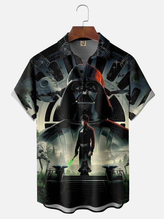 Tall Size Moisture-wicking Dark Star Art Wars Chest Pocket Casual Shirt
