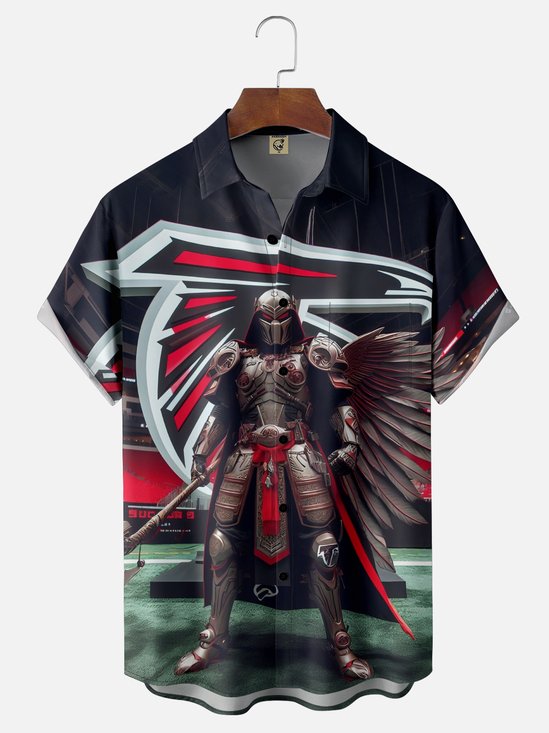Moisture-wicking American Football Atlanta Fun Art Falcons Chest Pocket Casual Shirt