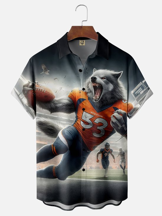 Moisture-Wicking Football Wolves Chest Pocket Hawaiian Shirt