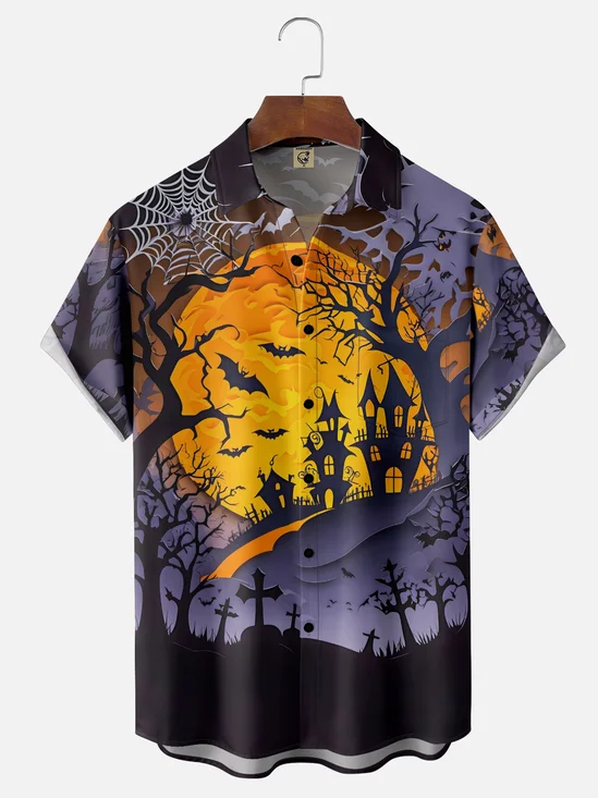 Moisture-wicking Halloween Chest Pocket Casual Shirt