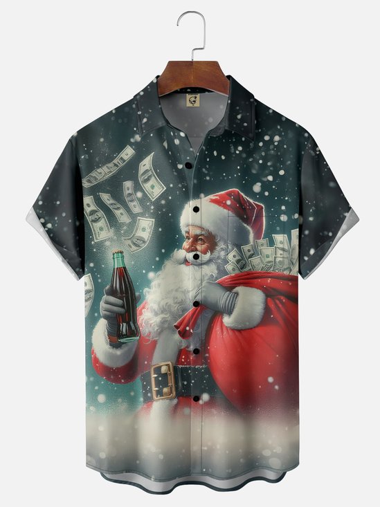 Moisture-Wicking Santa Claus Gift Of US Dollars Chest Pocket Hawaiian Shirt