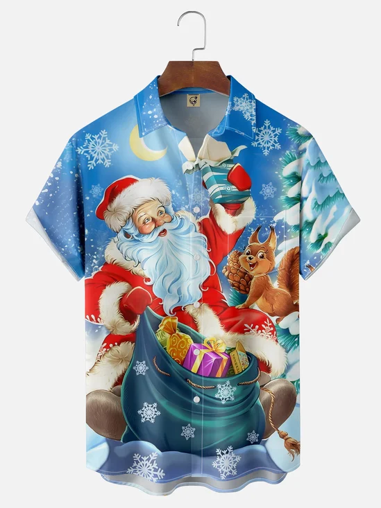 Moisture-wicking Christmas Santa Chest Pocket Casual Shirt