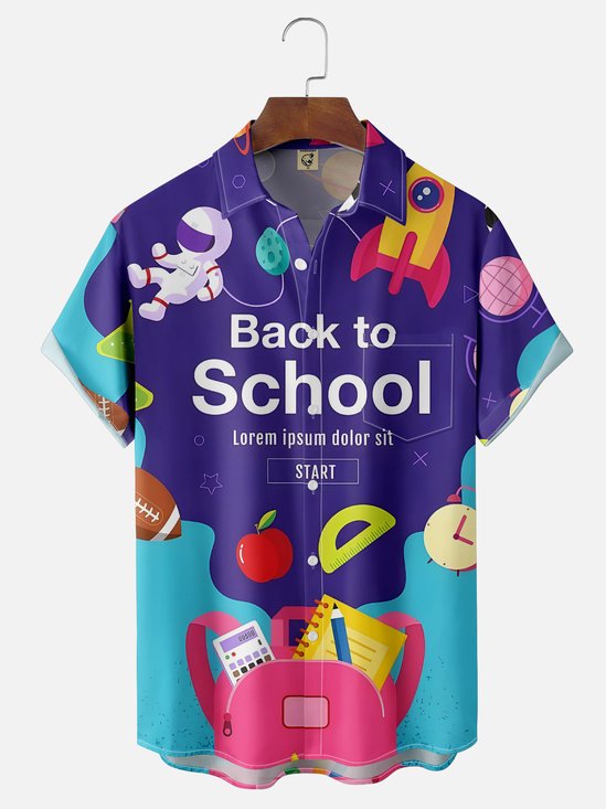 Moisture-wicking Fun “BACK TO SCHOOL” Chest Pocket Casual Shirt