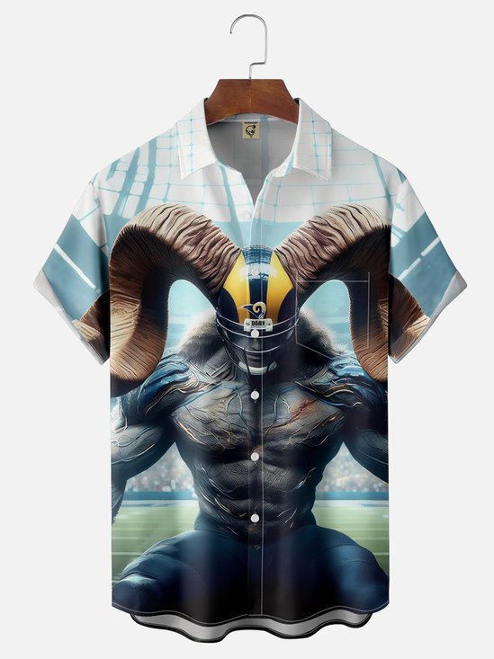 Moisture-wicking American Football Los Angeles Art Rams Chest Pocket Casual Shirt