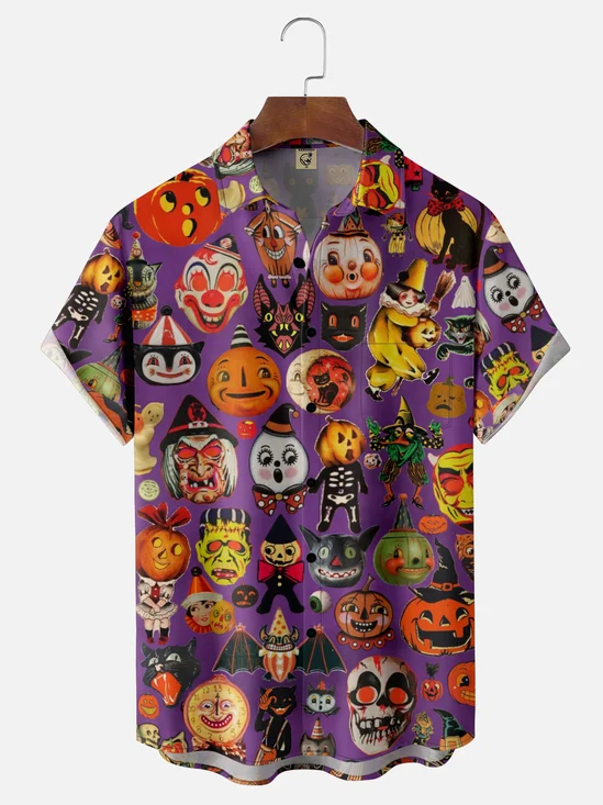 Moisture-wicking Halloween Chest Pocket Casual Shirt