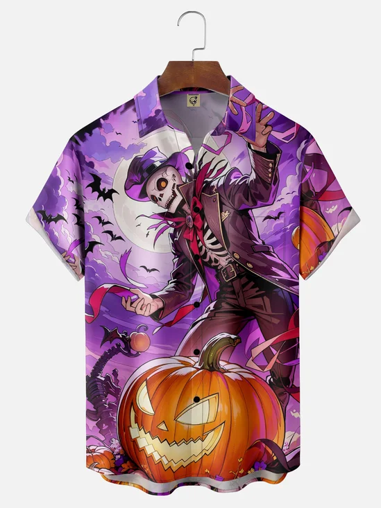 Moisture-wicking Halloween Chest Pocket Casual Shirt