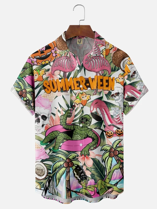 Moisture-wicking Summer Halloween Chest Pocket Casual Shirt