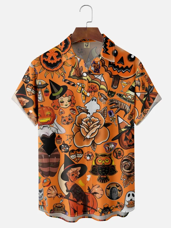 Moisture-wicking Halloween Chest Pocket Casual Shirt