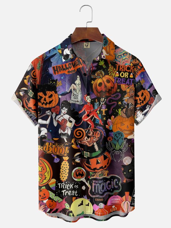 Moisture-wicking Halloween Chest Pocket Casual Shirt